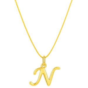 Colar Letra Inicial N liso, semijoia banhado a Ouro 18k