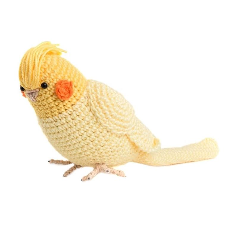 Calopsita em Amigurumi, amarelo e bege claro