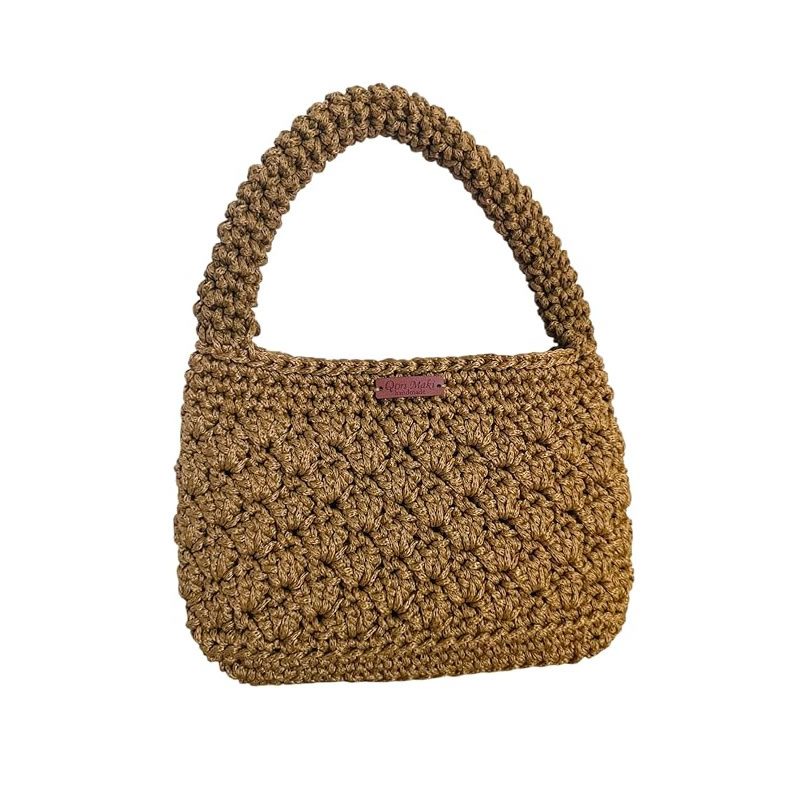 Bolsa Clutch Baguete Bag Crochê de Mão Fio Náutico, Cor Mostarda