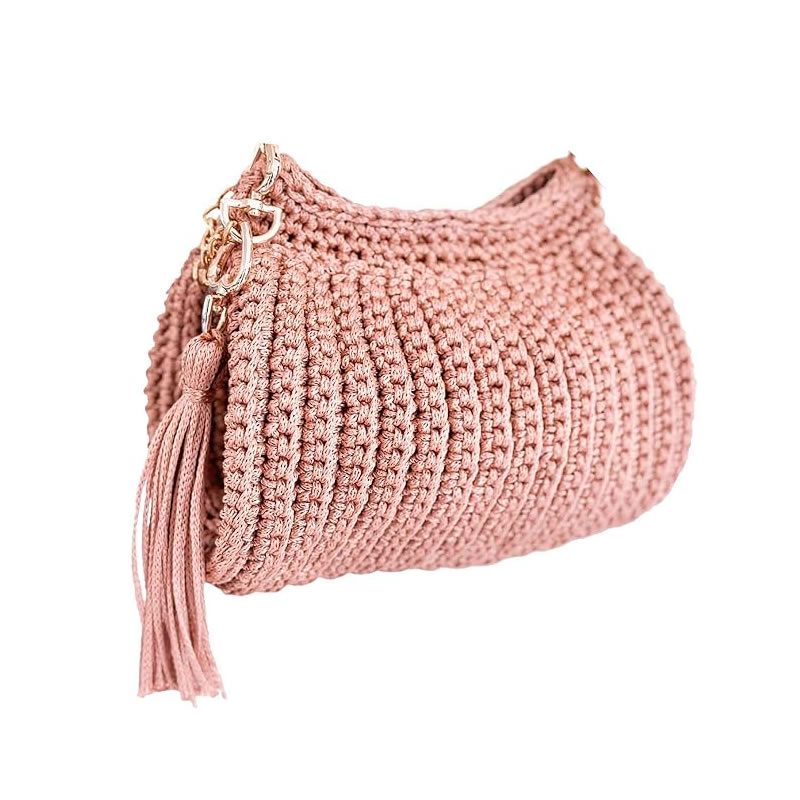 Bolsa Feminina de Crochê Artesanal Com Alça de Mão e Ombro Artesanal, cor Nude