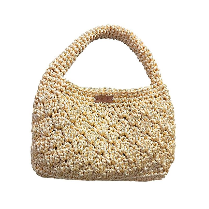 Bolsa Clutch Baguete Bag Crochê de Mão Fio Náutico, cor Palha