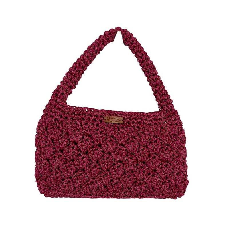 Bolsa Clutch Baguete Bag Crochê de Mão Fio Náutico, cor vinho